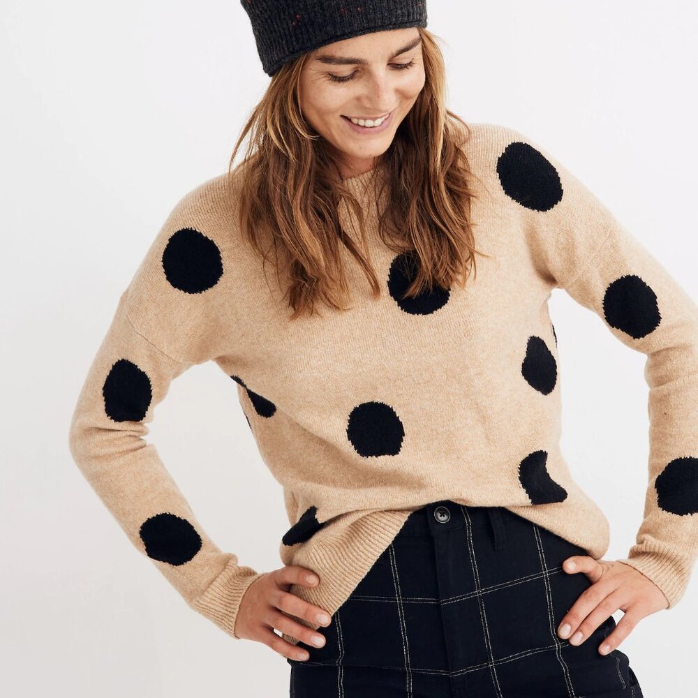 Madewell Women's Polka dot Black and Tan Sweater  Size S - Picture 4 of 6